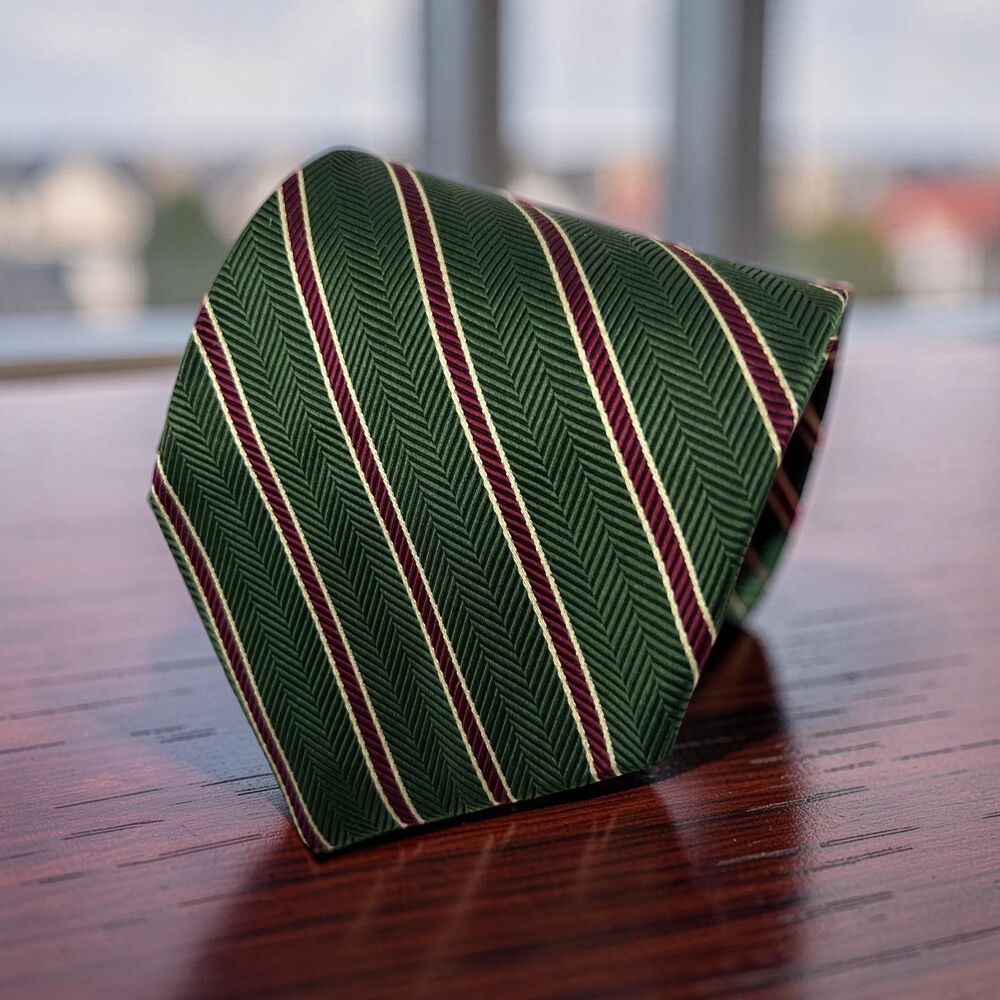 Brooks Brothers Makers Tie All Silk Made USA Green Burgundy Stripe 58 x 3.75